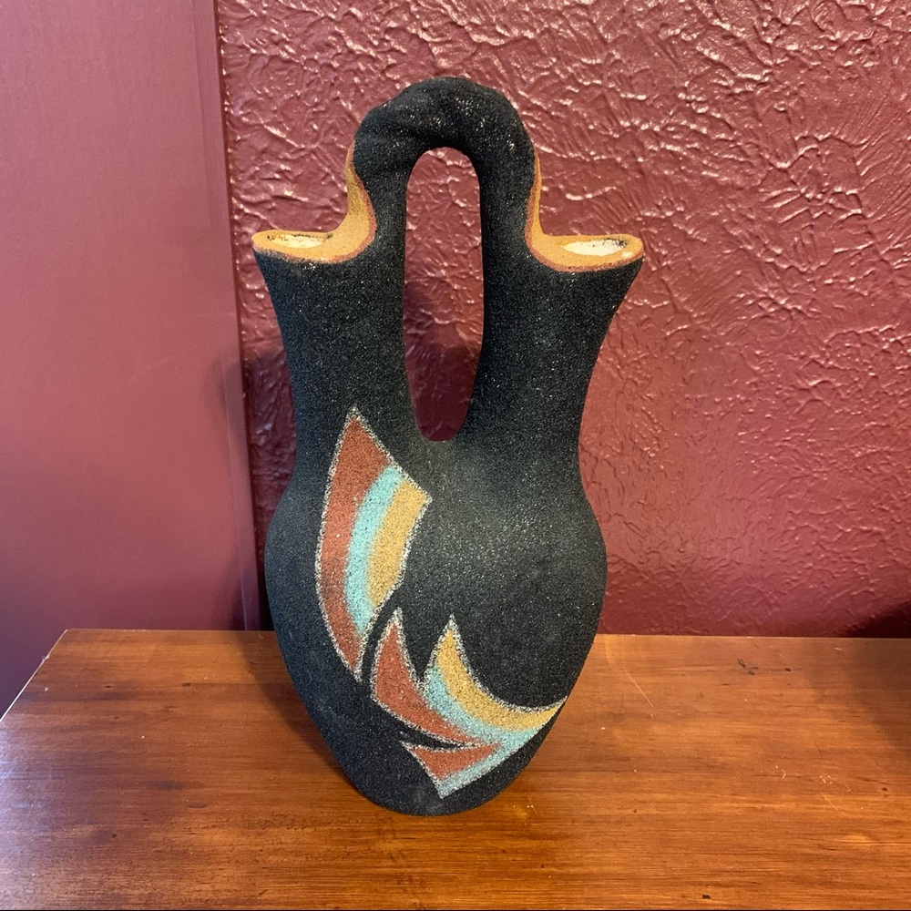 Native American Indian Pottery Black Wedding Vase 10 inch